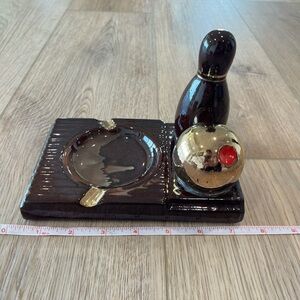 Vintage Brown and Gold Bowling Ashtray